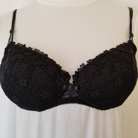 #914BB Authentic 32C Felina Lingerie Black Lace Padded Bra Matching S Thong - Picture 3 of 12